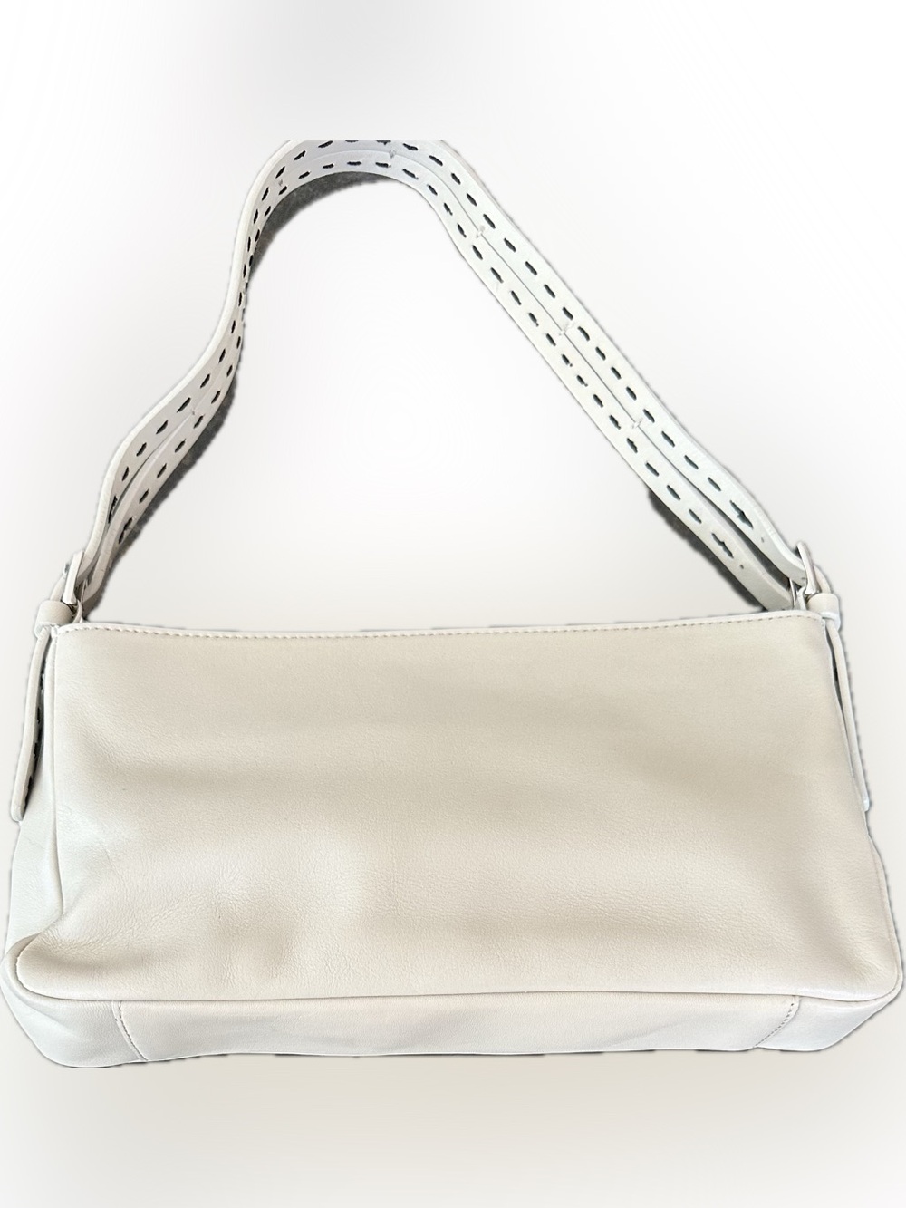 Ann Taylor LOFT Cream Leather Shoulder Bag with Black Whipstitch Strap; EUC